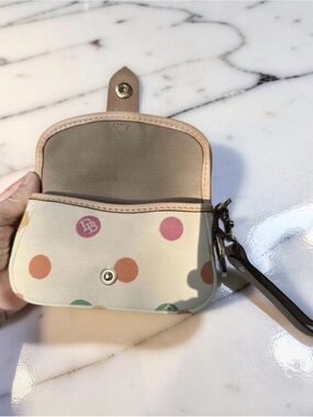 Polka dots Wristlet Card Case - Cream with Pink, Orange & Green Dots